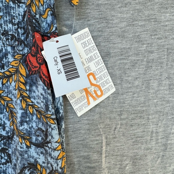 Brand New LuLaRoe XS Grey-Blue with Orange, Black & Goldenrod Floral Carly Dress - Picture 6 of 8